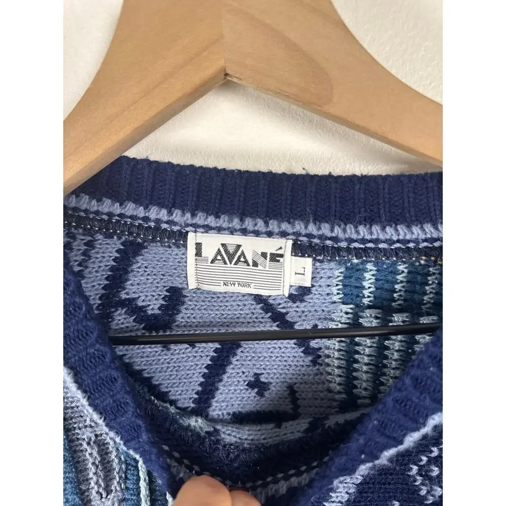 Lavane New York Vintage Coogi Style Textured Pattern Knit Crewneck Sweater - Picture 3 of 8